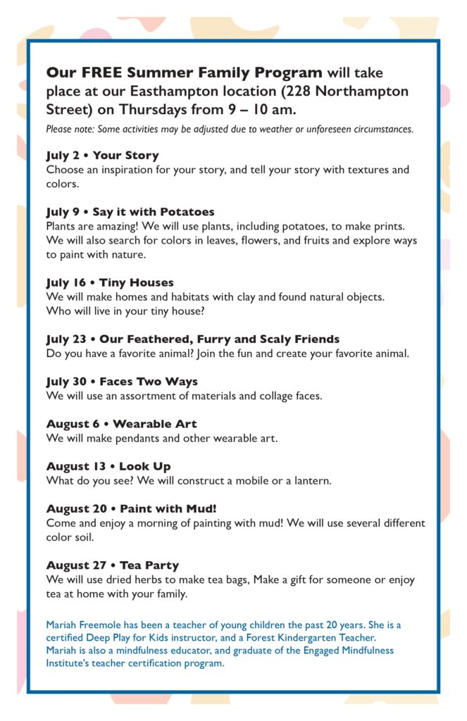 Schedule of activities for River Valley Coop's Summer Family Program 2026